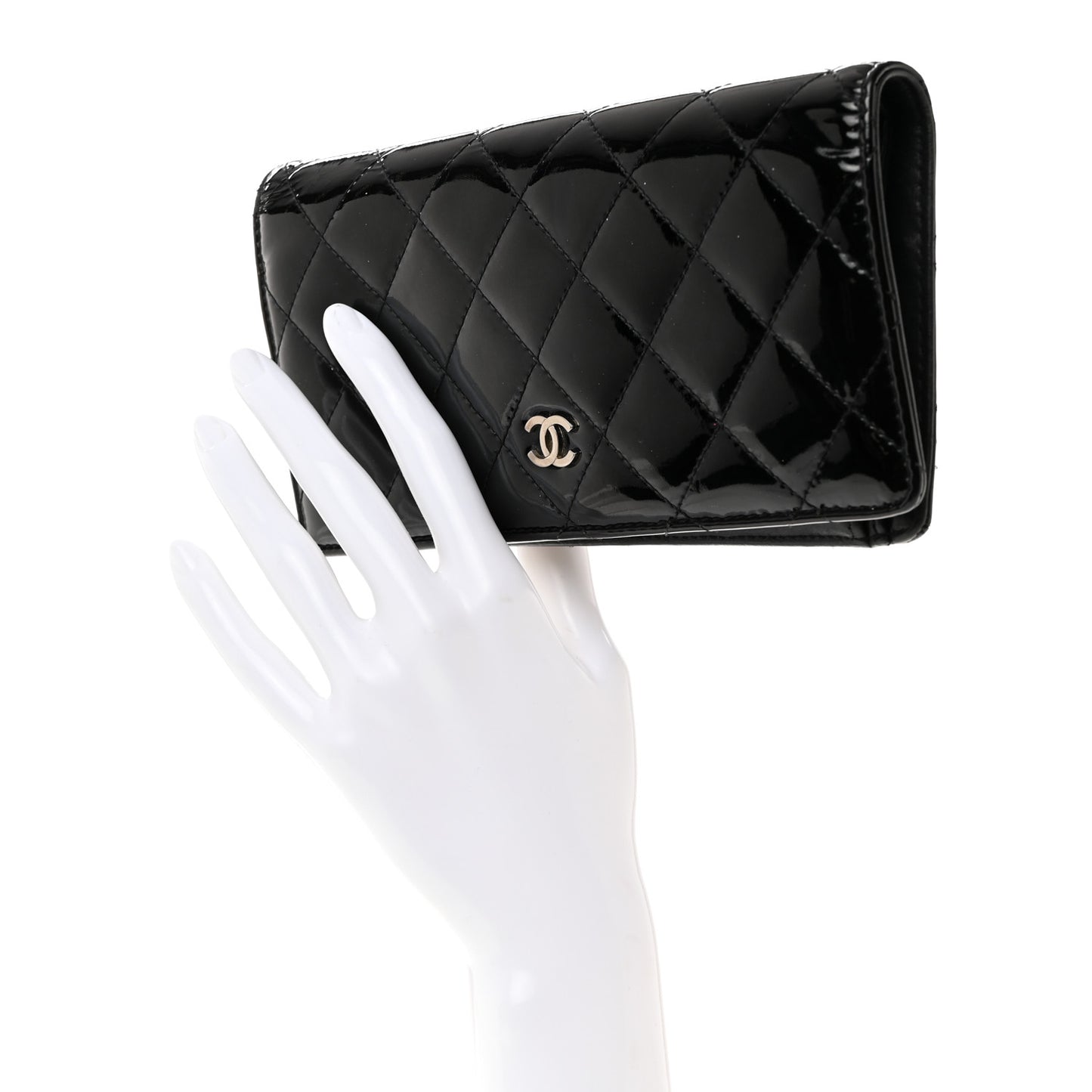 Patent Calfskin Quilted Yen Wallet Black