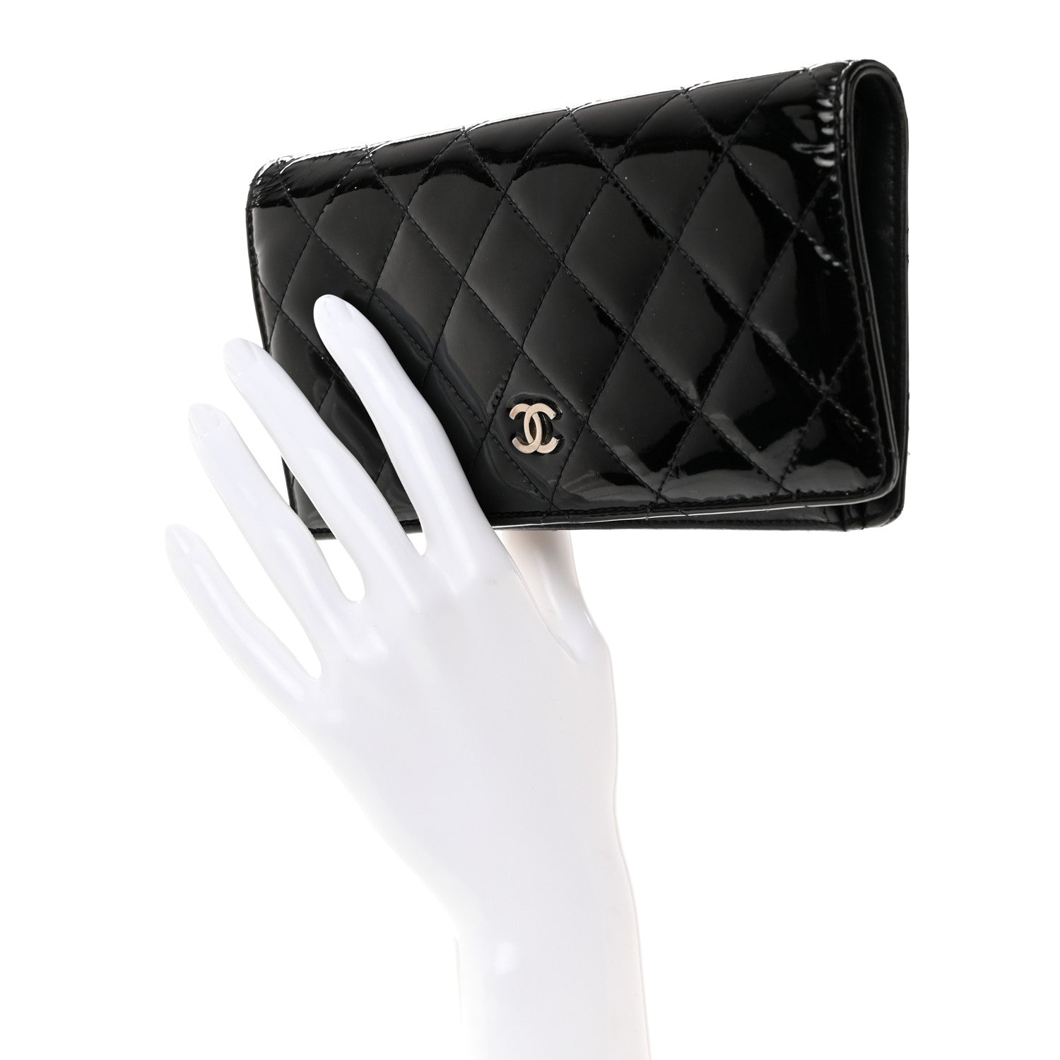 Chanel Patent Calfskin Quilted Yen Wallet Black 2 of 11