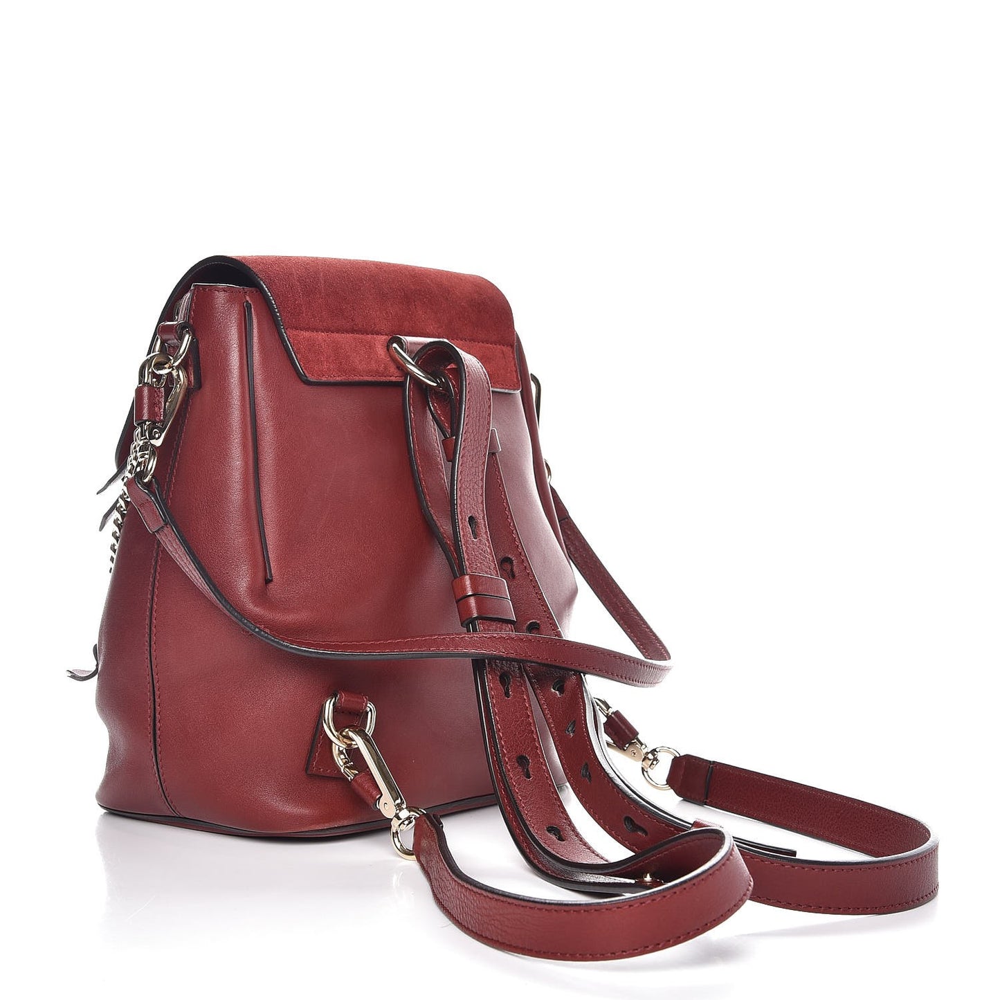Suede Calfskin Small Faye Backpack Sienna Red