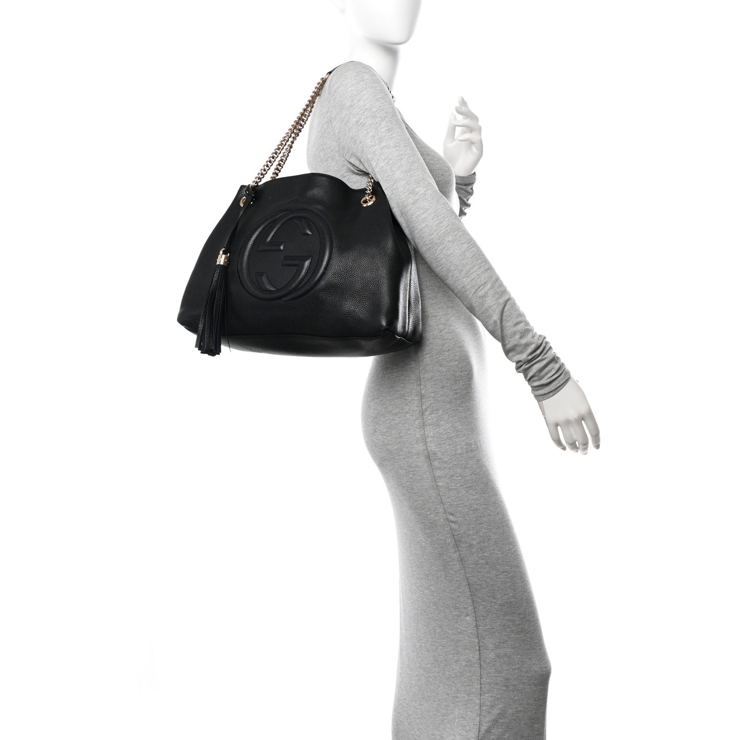 Pebbled Calfskin Medium Soho Chain Shoulder Bag Black