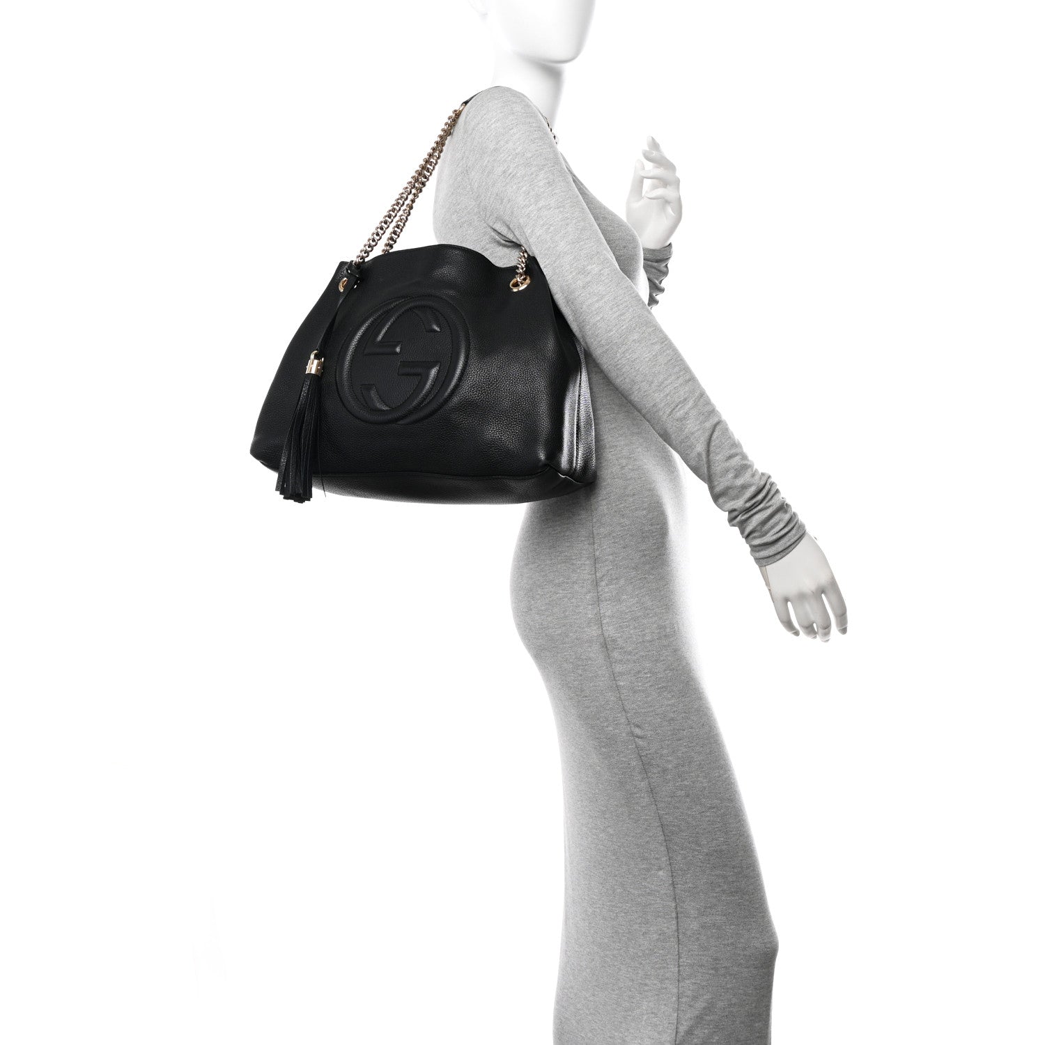 Gucci Pebbled Calfskin Medium Soho Chain Shoulder Bag Black 2 of 14