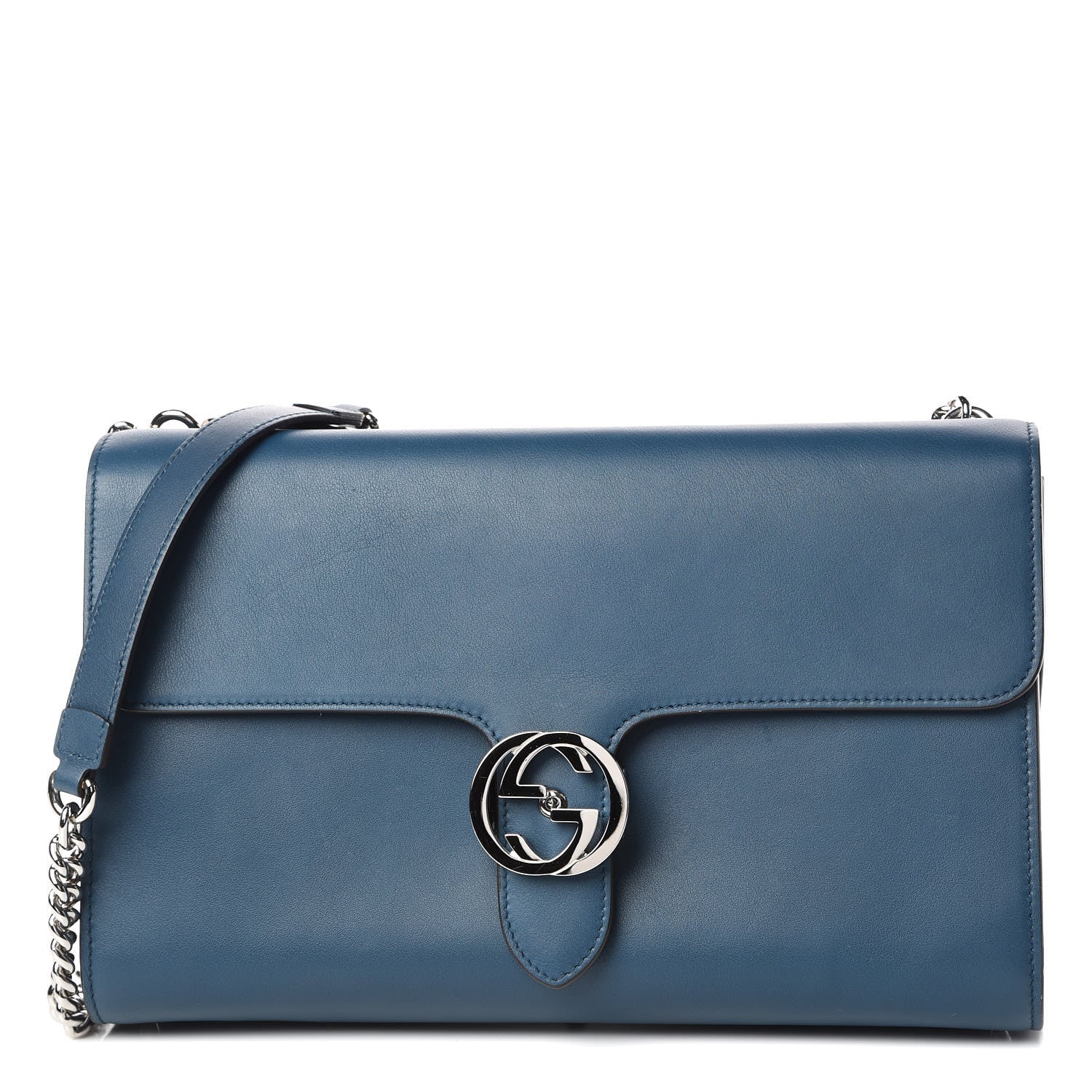 Gucci Moon Calfskin Medium Interlocking Shoulder Bag Dusty Avio 1 of 9