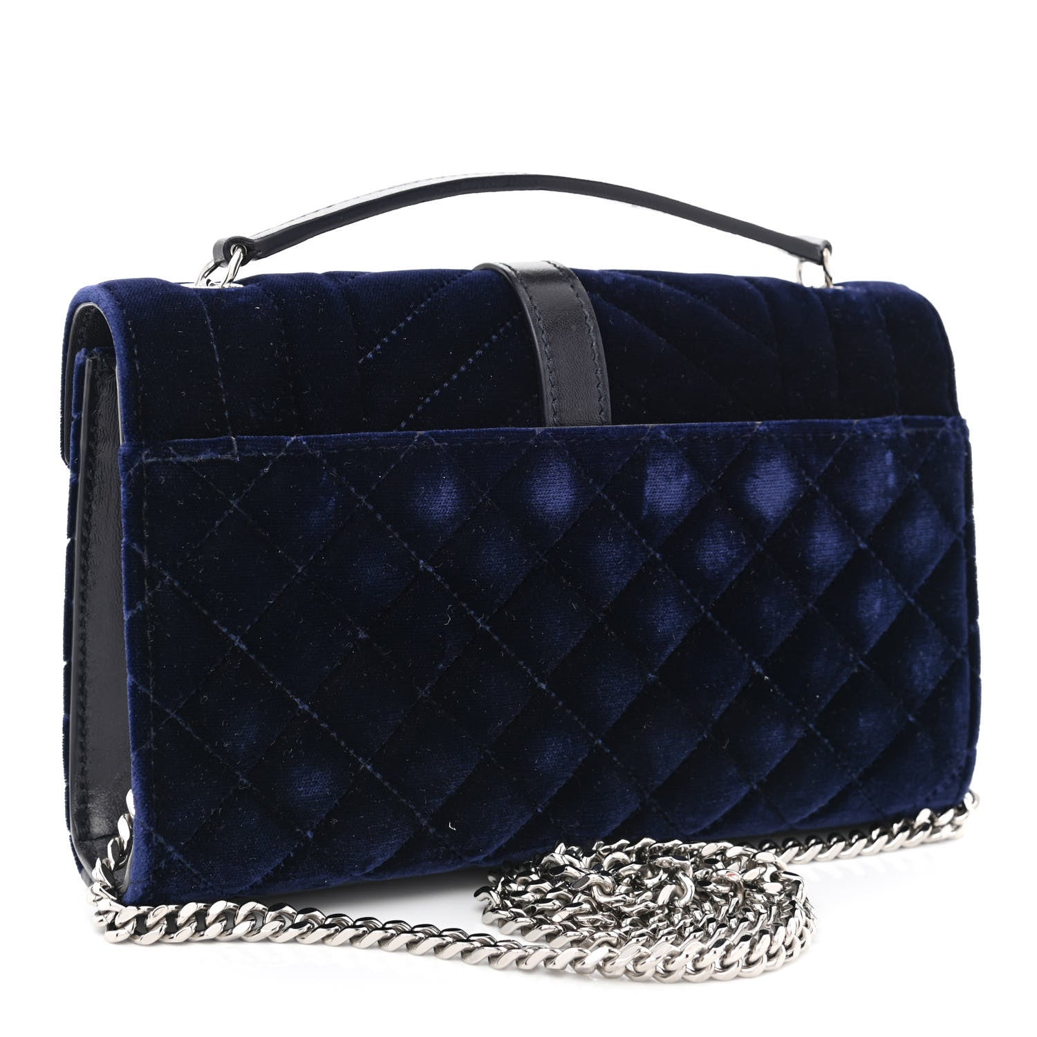 Saint Laurent Velvet Matelasse Triquilt Small Monogram Satchel Navy 3 of 10
