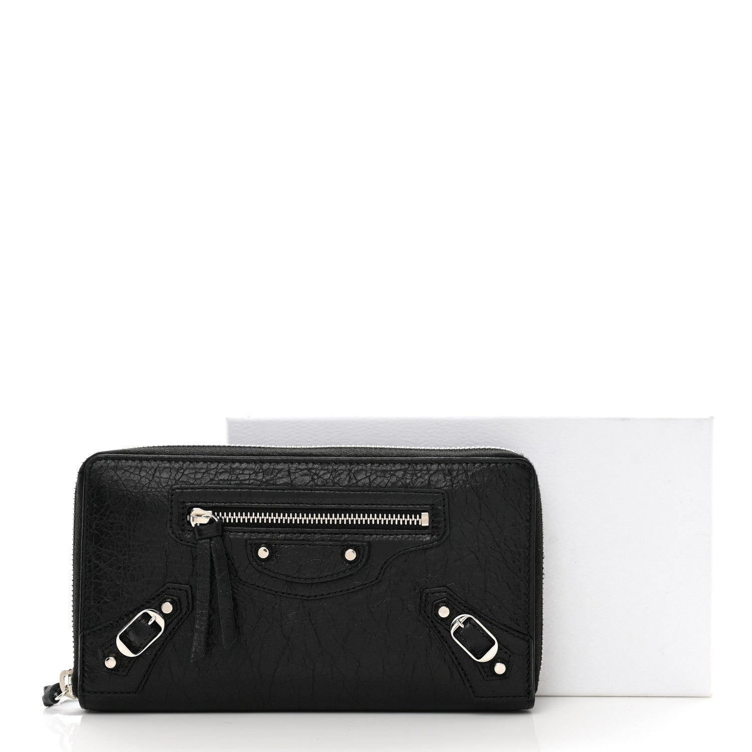 Balenciaga Agneau Classic Silver Hardware Continental Zip Around Wallet Black 8 of 8