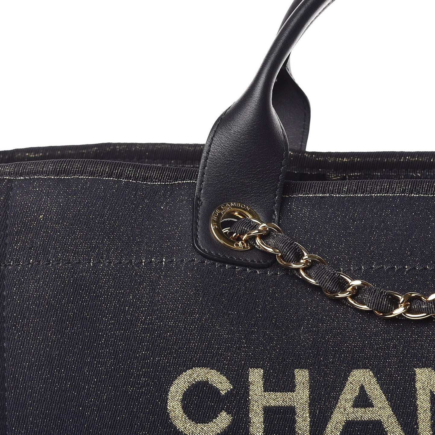 Lurex Canvas Medium Deauville Tote Navy Blue Gold