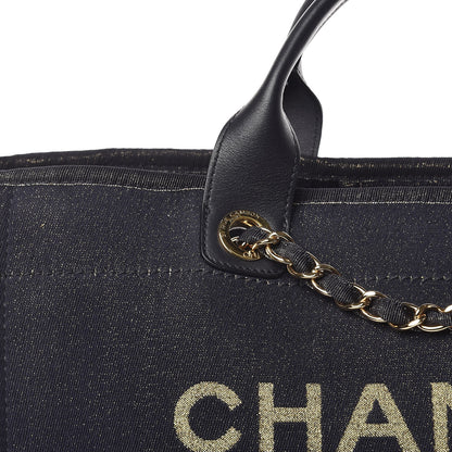 Chanel Lurex Canvas Medium Deauville Tote Navy Blue Gold 10 of 13