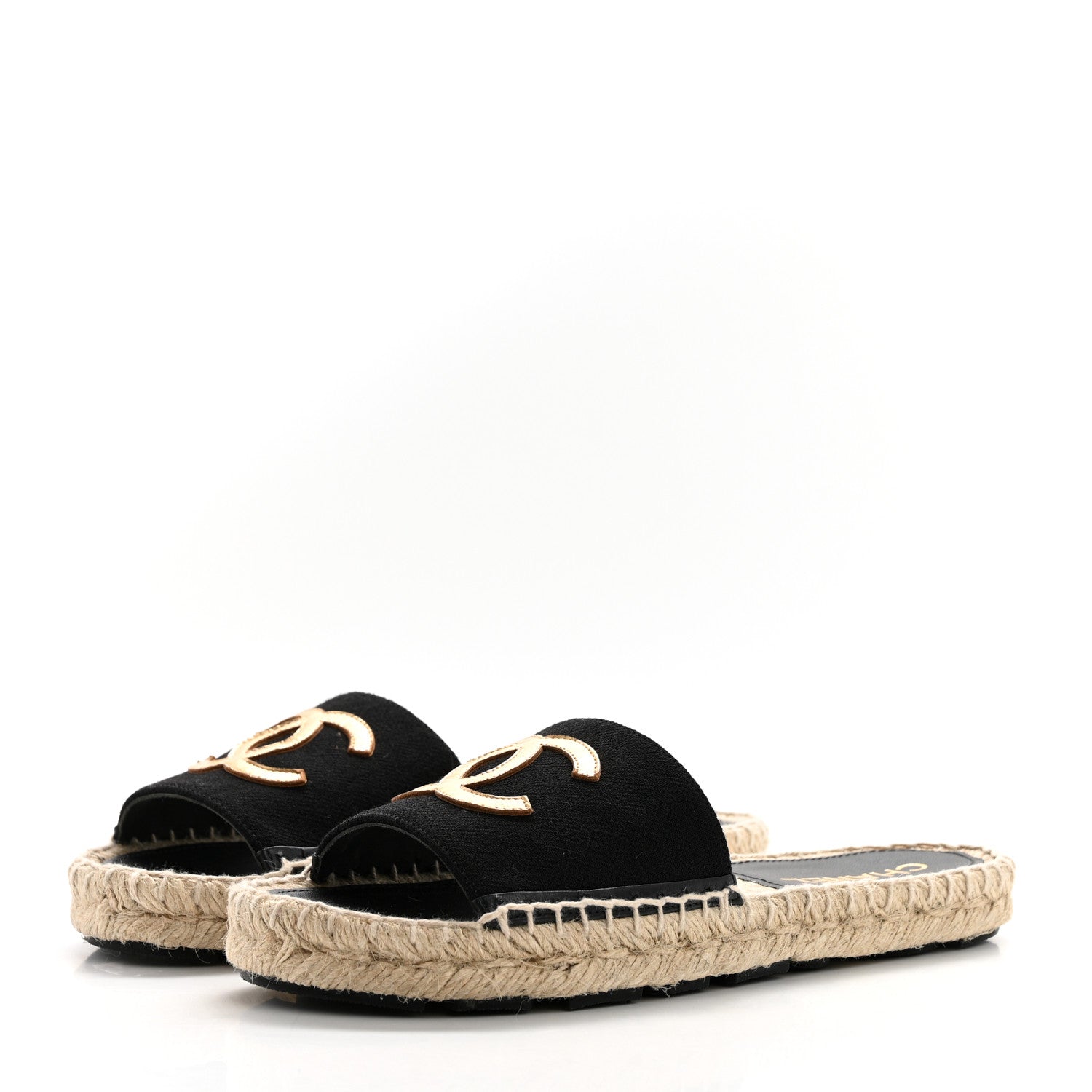 Chanel Wool Laminated Lambskin CC Slide Sandals 37 Black Gold 3 of 9