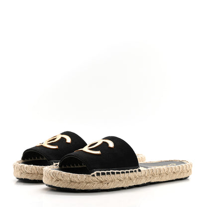 Chanel Wool Laminated Lambskin CC Slide Sandals 37 Black Gold 3 of 9