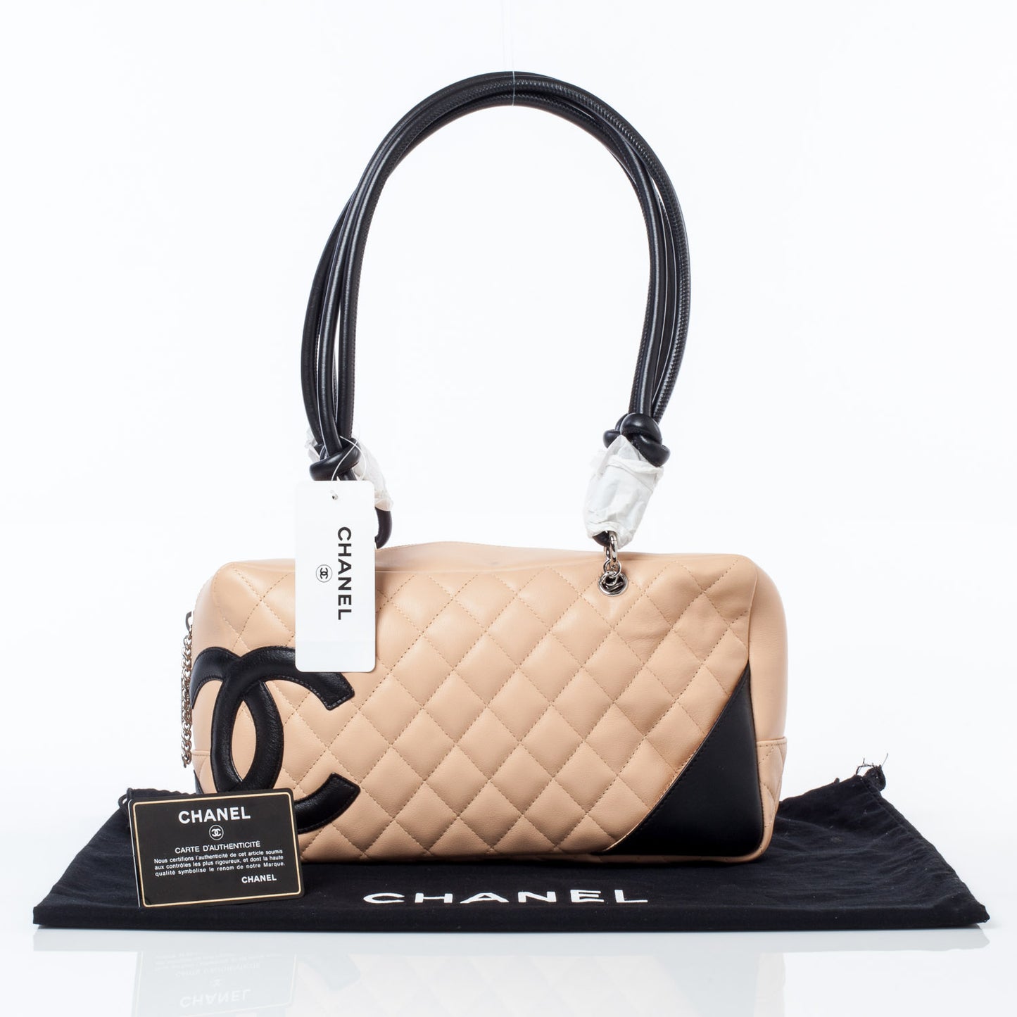 Calfskin Quilted Large Cambon Bowler Beige Black