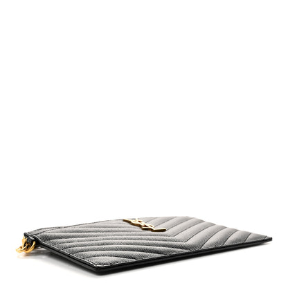 Saint Laurent Grain De Poudre Chevron Monogram Large Bill Pouch Black 4 of 8