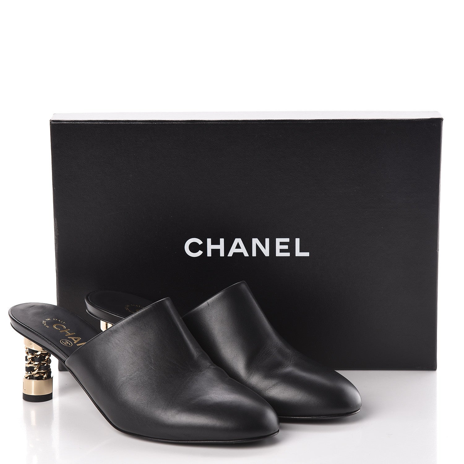 Chanel Calfskin CC Chain Mules Sandals 38 Black 8 of 8