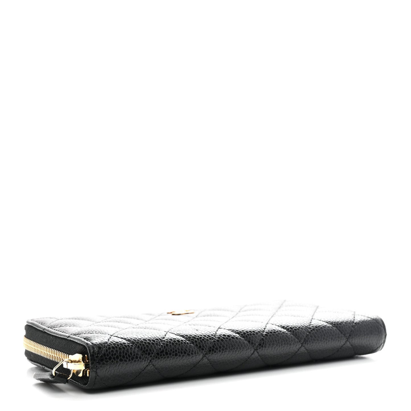 Caviar Quilted Large Gusset Zip Around Wallet Black
