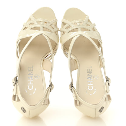 Chanel Patent Cut Out Ankle Strap Sandals 37.5 White 2 of 10