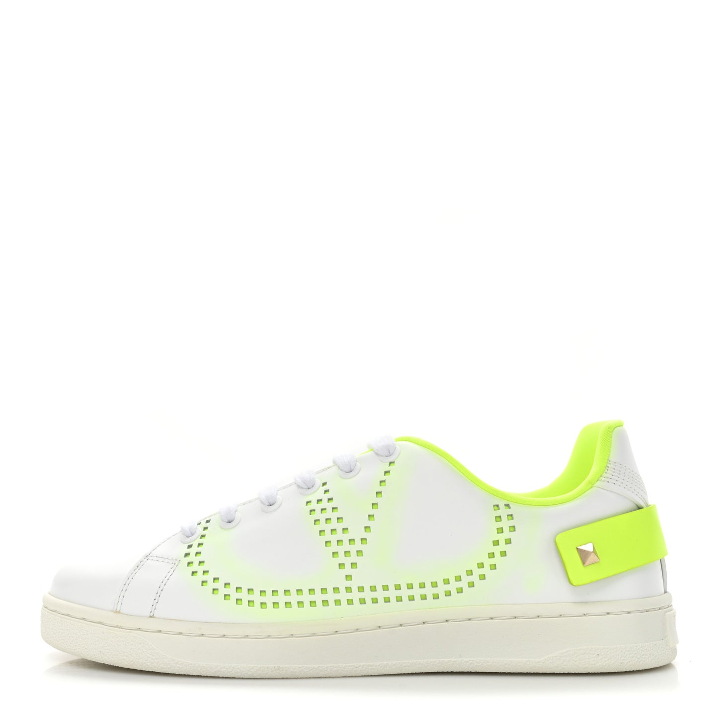 Calfskin Womens Backnet Sneakers 37.5 White Fluo Green