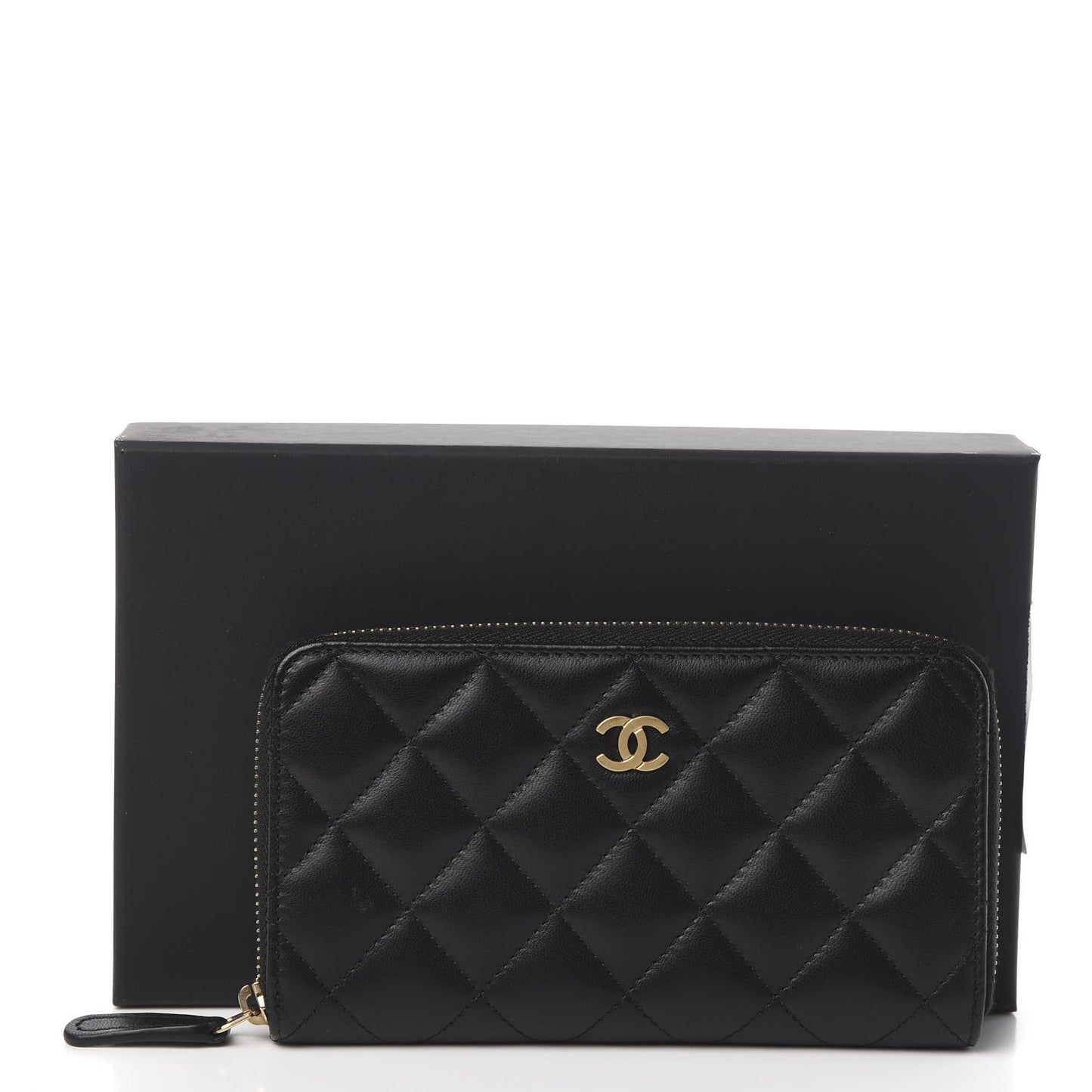 Lambskin Quilted Small Zip Around Wallet Black