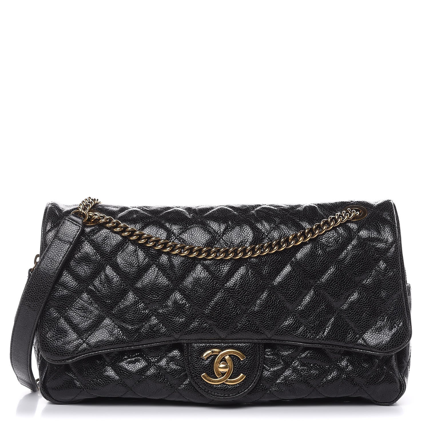 Chanel Crumpled Grained Calfskin Quilted Large Shiva Flap Black 1 of 10