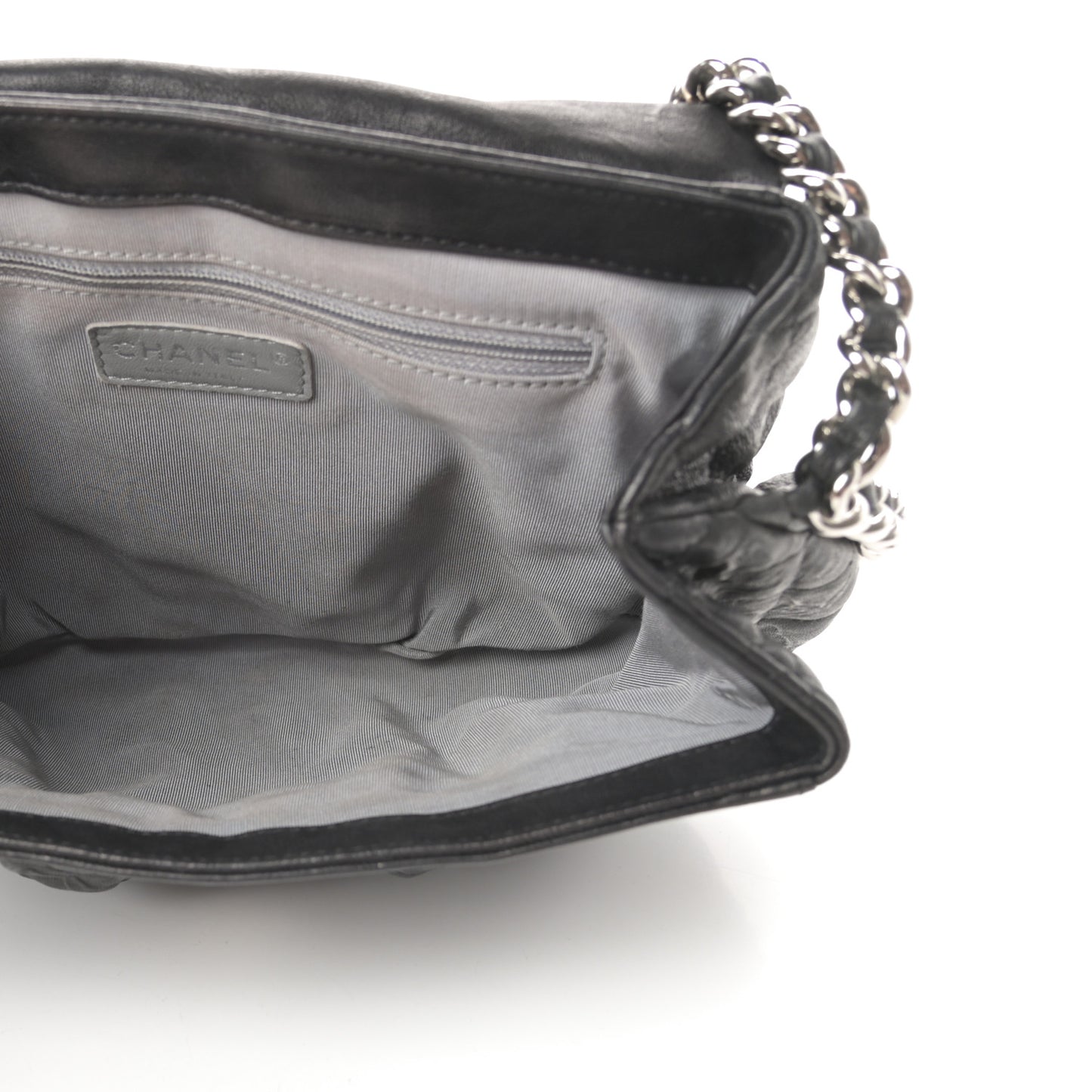 Washed Lambskin Quilted Medium Chain Around Messenger Black