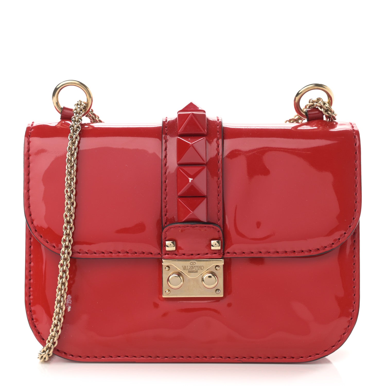 Valentino Garavani Patent Monochrome Small Glam Lock Rockstud Flap Rosso Valentino 1 of 11