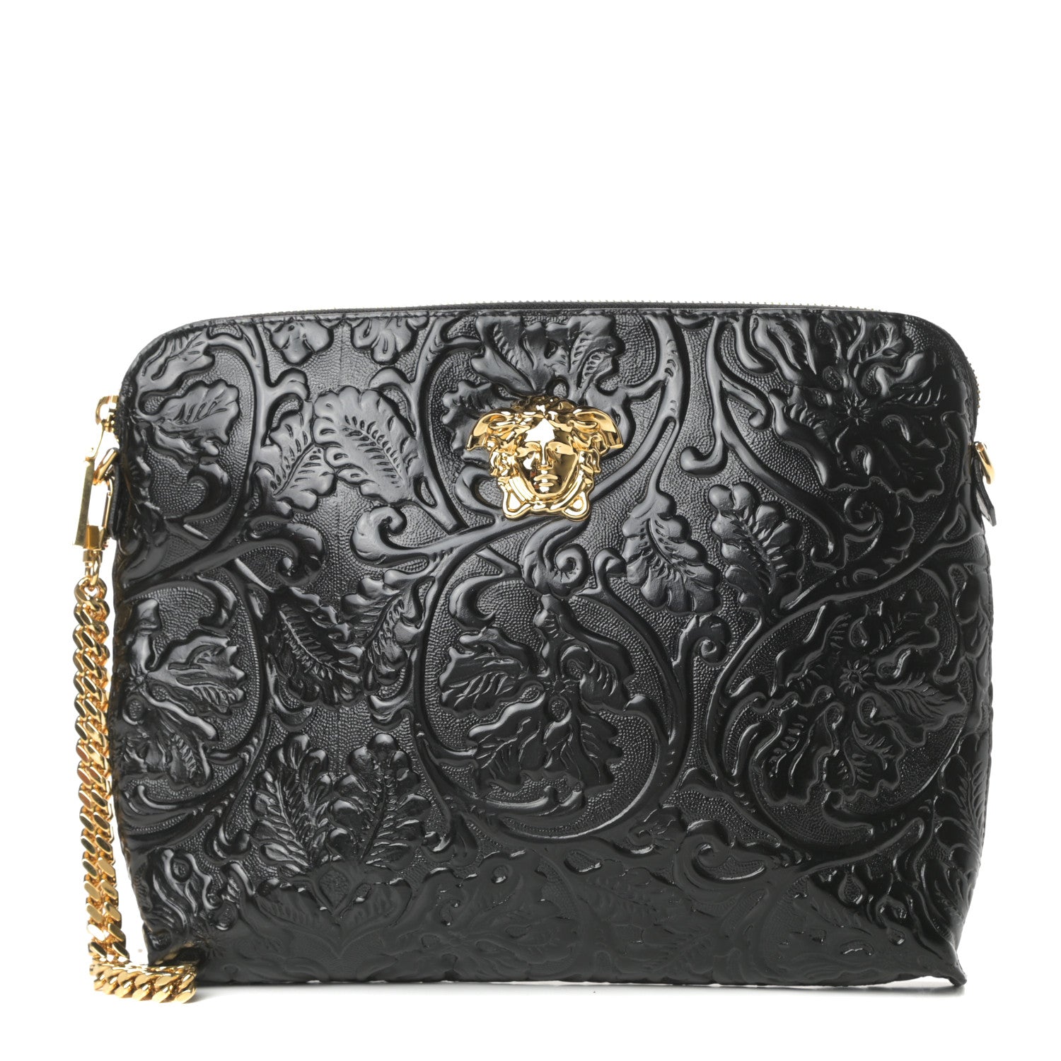 Versace Grained Calfskin Embossed Palazzo Medusa Chain Pouch Black 1 of 8