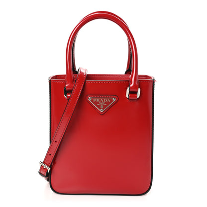 Prada Spazzolato Triangle Small Double Handle Crossbody Tote Scarlatto 1 of 10