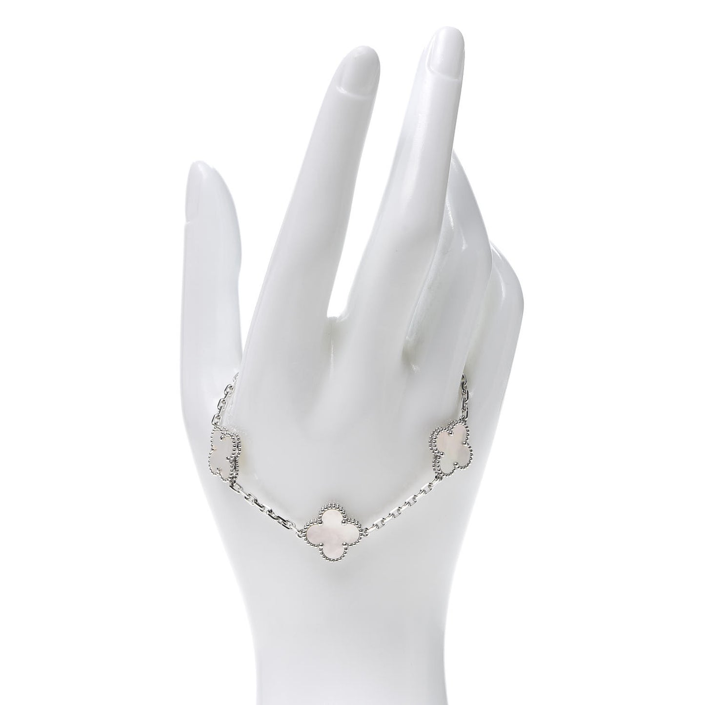 18K White Gold Mother of Pearl 5 Motifs Vintage Alhambra Bracelet