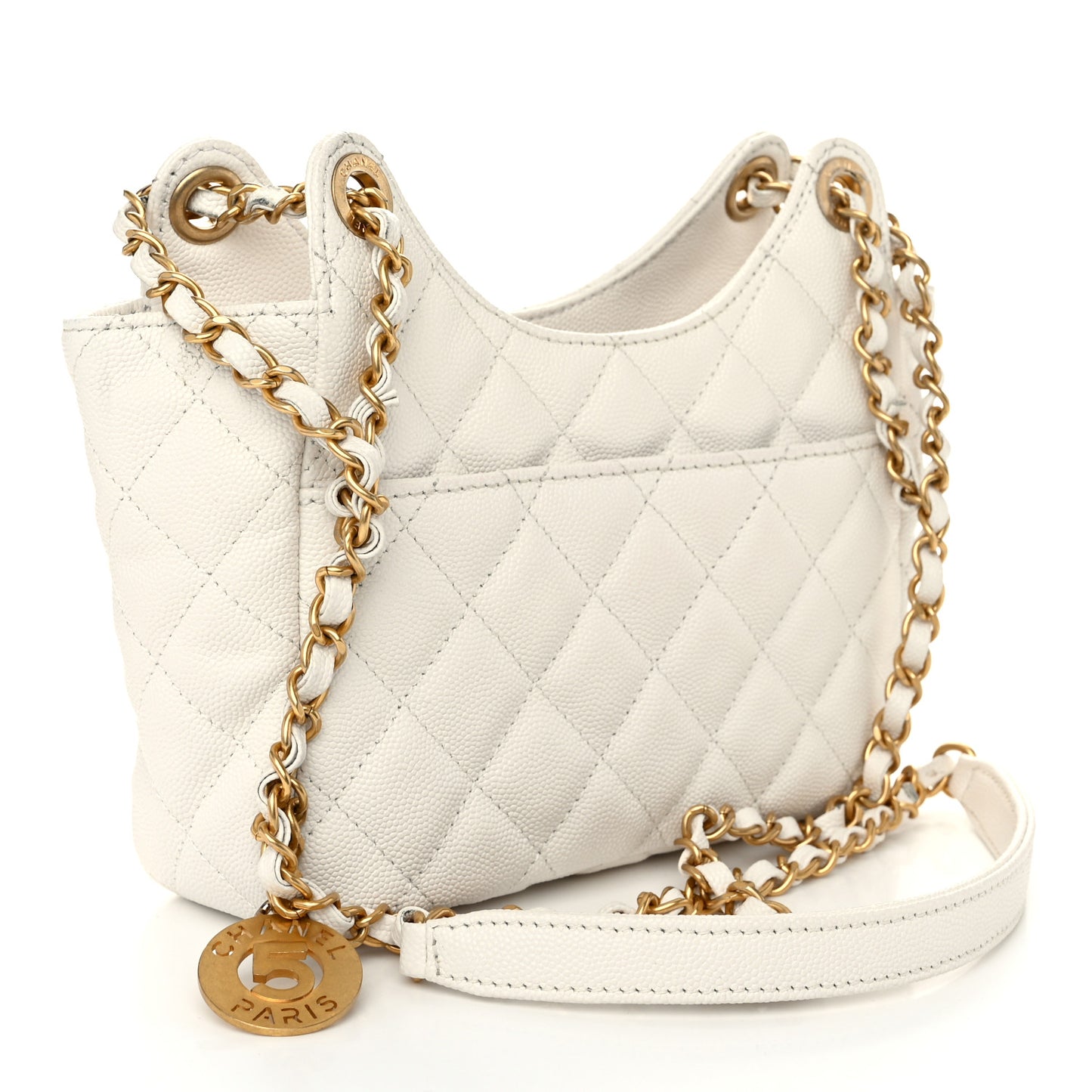 Caviar Quilted Small Wavy CC Hobo White