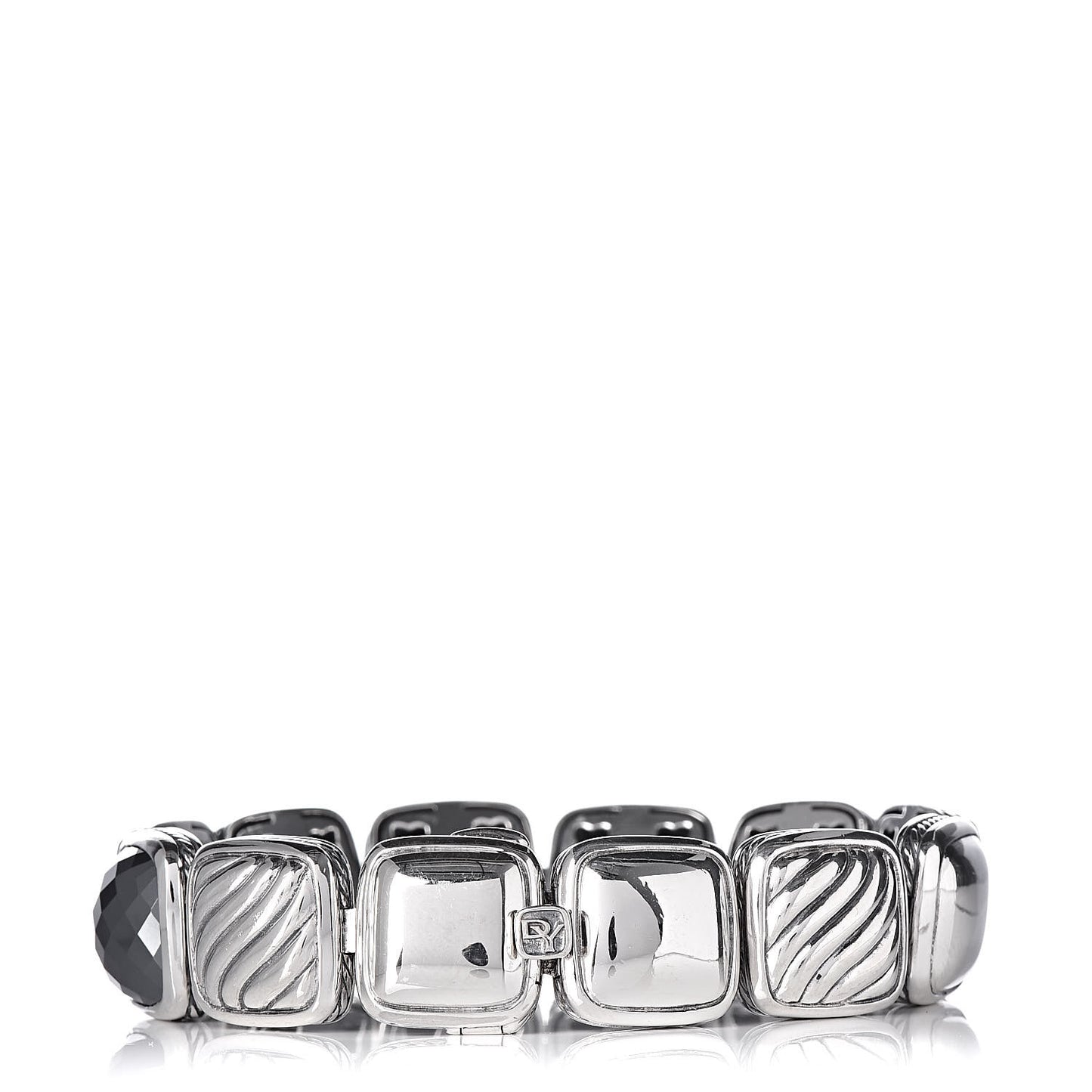 Sterling Silver Diamond Hematite Black Onyx Chiclet One Row Bracelet