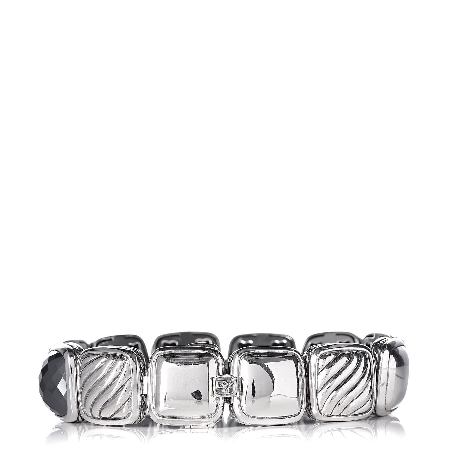 David Yurman Sterling Silver Diamond Hematite Black Onyx Chiclet One Row Bracelet 3 of 4