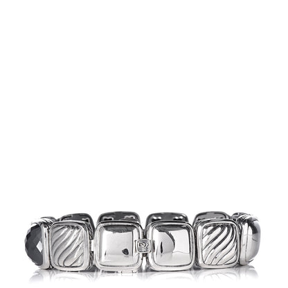 David Yurman Sterling Silver Diamond Hematite Black Onyx Chiclet One Row Bracelet 3 of 4