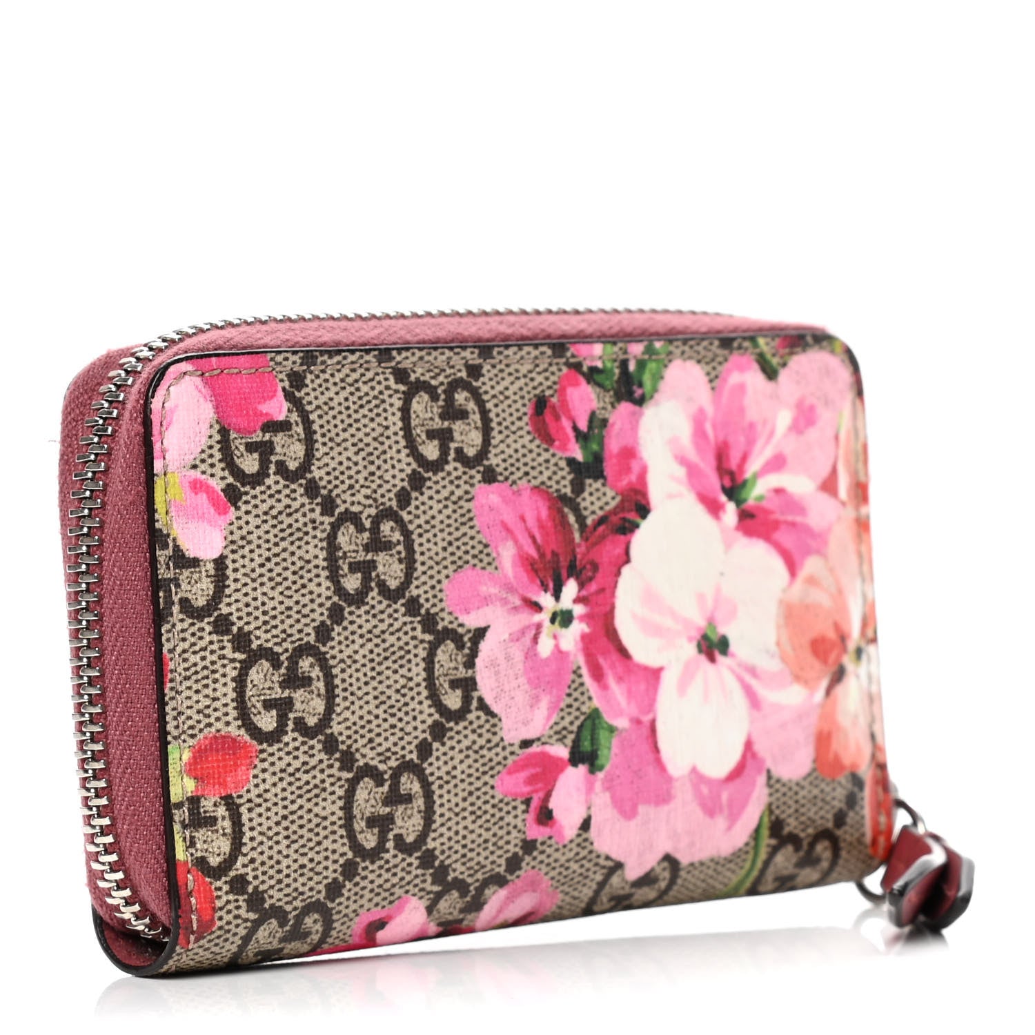 Gucci GG Supreme Monogram Blooms Zip Around Card Case Wallet Beige Multicolor Dry Rose 2 of 5