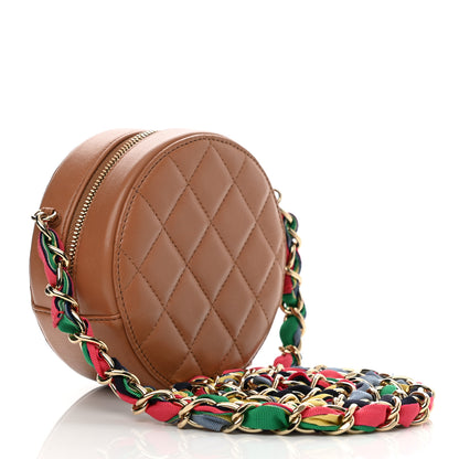Chanel Shiny Lambskin Ribbon Quilted Round Clutch With Chain Brown 3 of 11