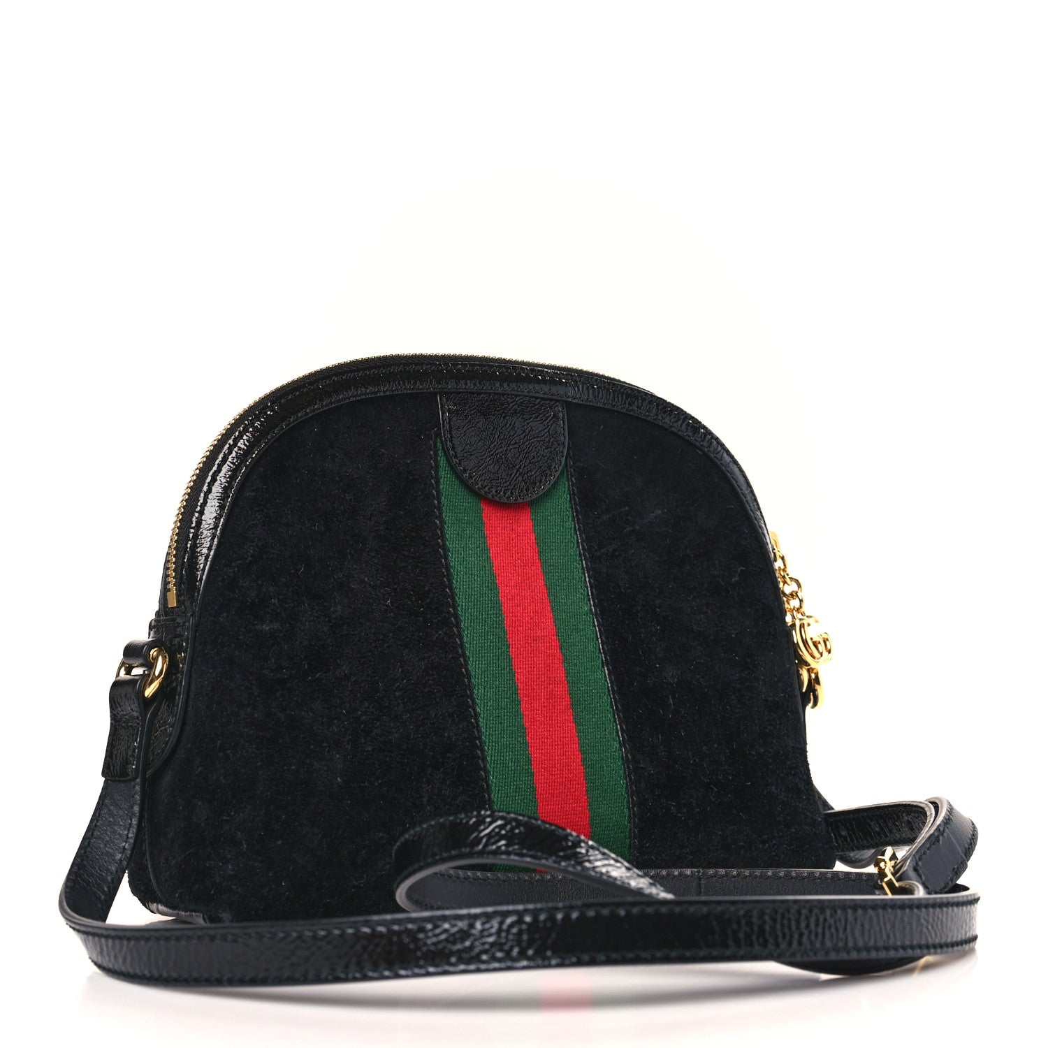 Gucci Suede Patent Web GG Small Ophidia Dome Shoulder Bag Black 3 of 9