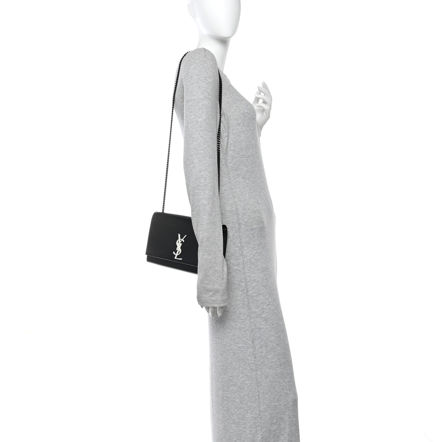 Saint Laurent Grain De Poudre Medium Classic Monogram Kate Satchel Black White 2 of 13