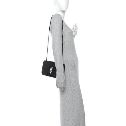 Saint Laurent Grain De Poudre Medium Classic Monogram Kate Satchel Black White 2 of 13