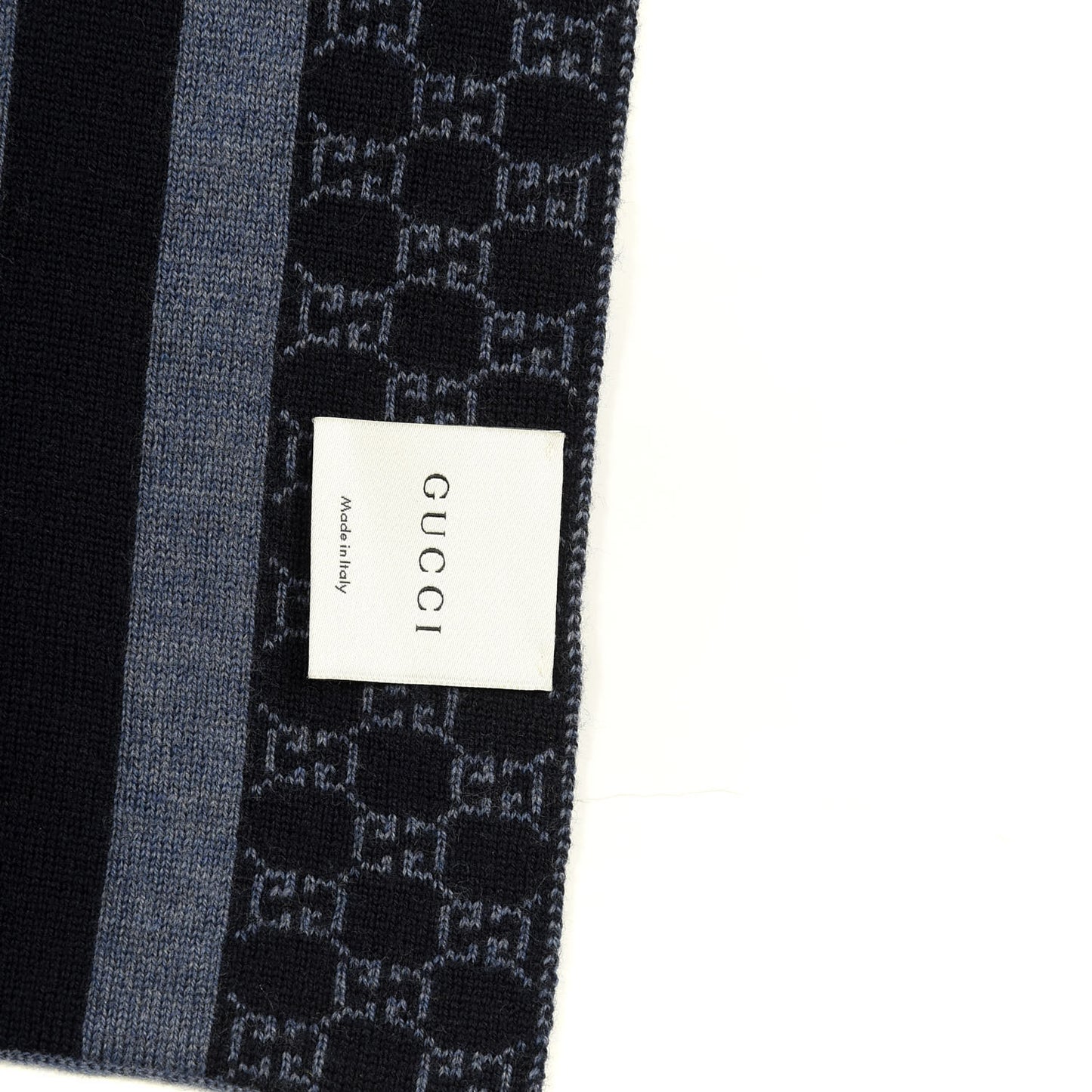 Wool Tricot GG Monogram Web New Lunicart Scarf Nile Blue