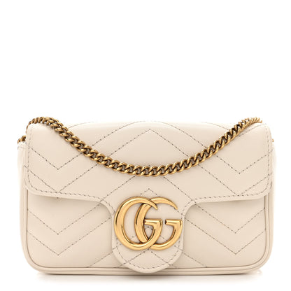 Gucci Calfskin Matelasse Super Mini GG Marmont Shoulder Bag White 1 of 11