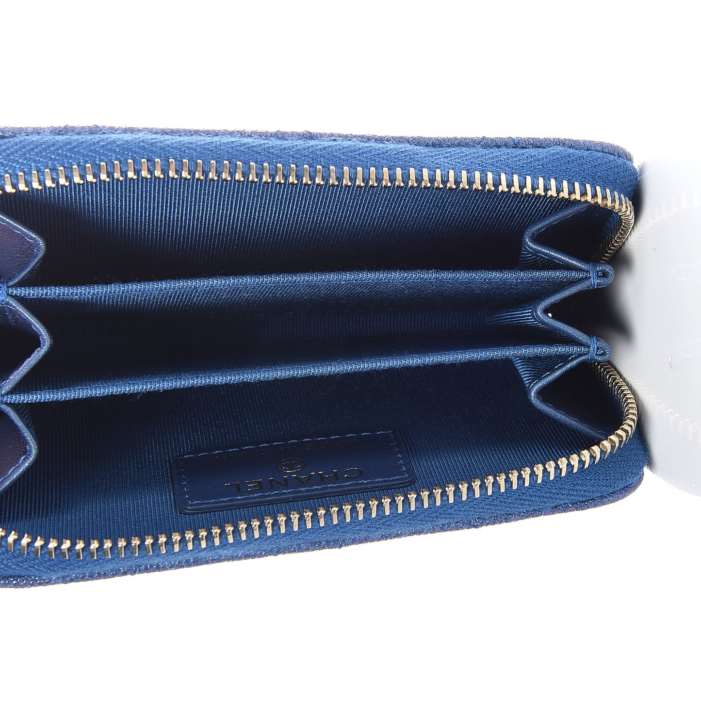Metallic Caviar Quilted Zip Coin Purse Dark Blue