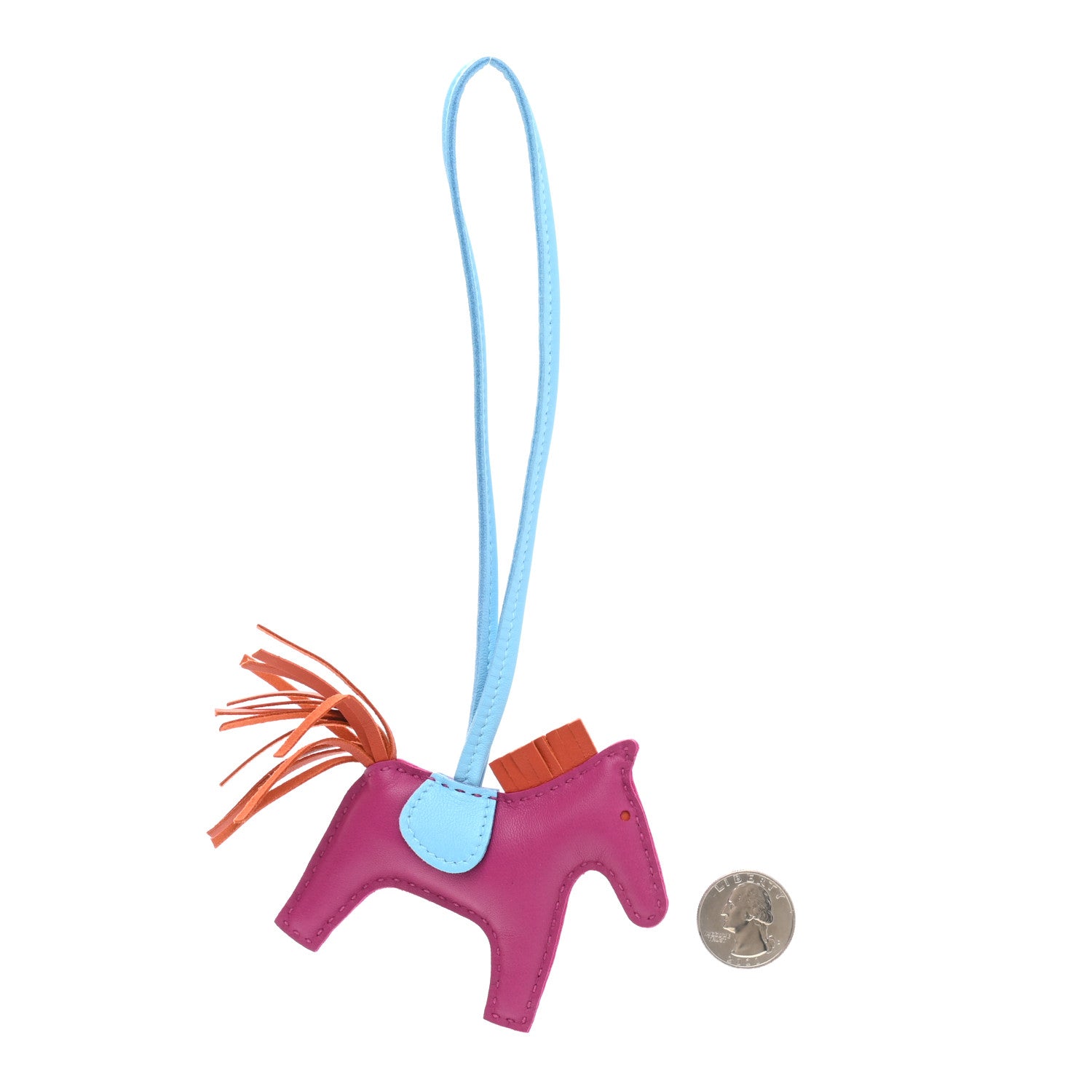 Hermes Milo Lambskin Grigri Rodeo Horse Bag Charm PM Rose Pourpre Cornaline Celeste 2 of 4
