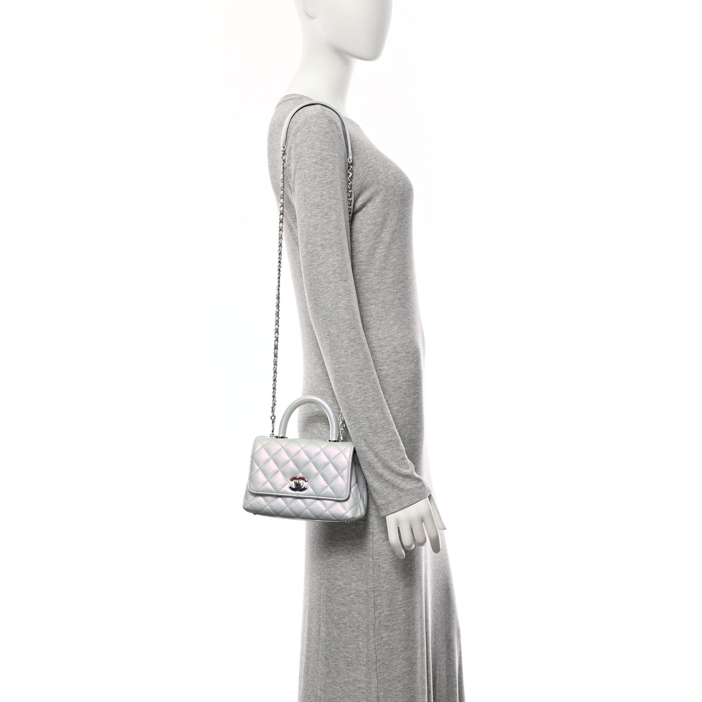 Iridescent Caviar Quilted Extra Mini Coco Handle Flap Light Blue