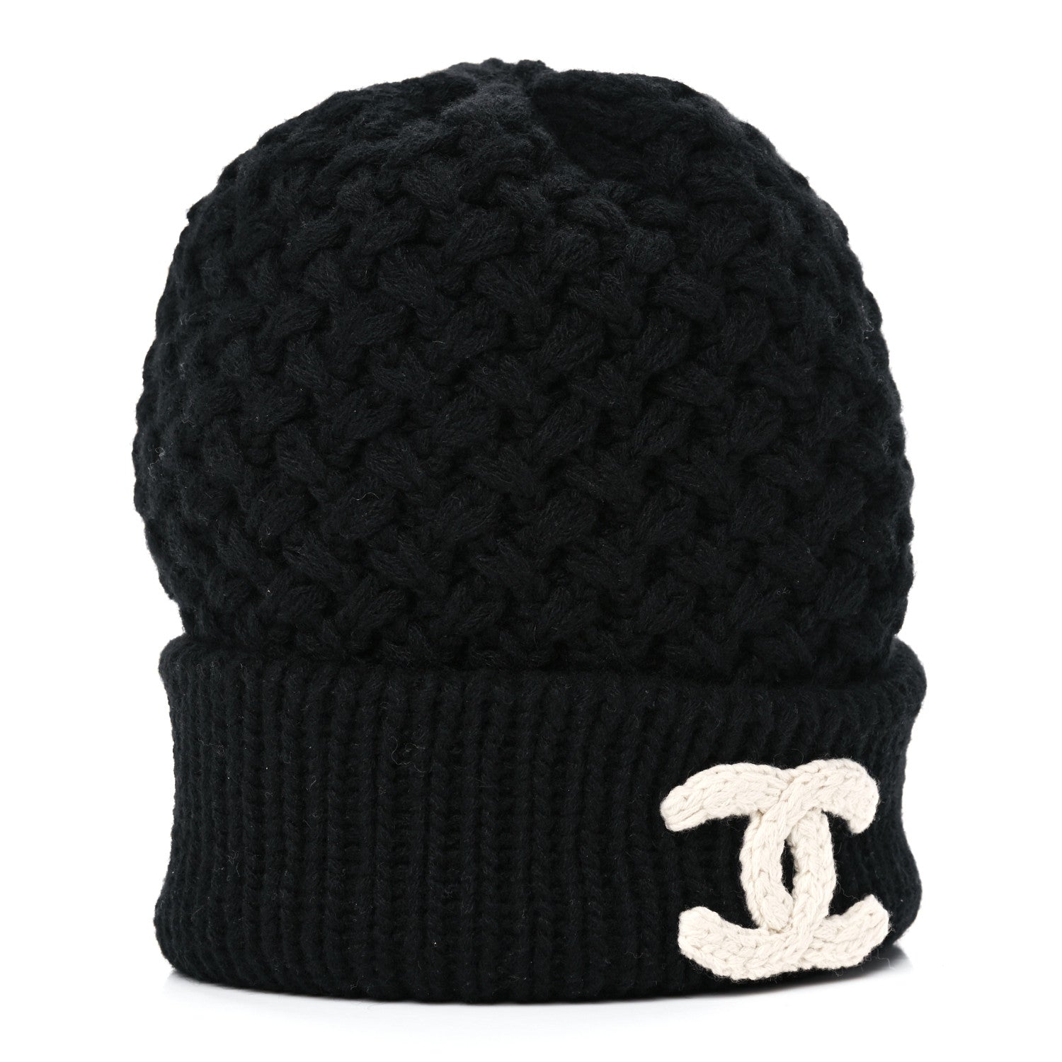Chanel Cashmere CC Beanie Hat Black White 1 of 7