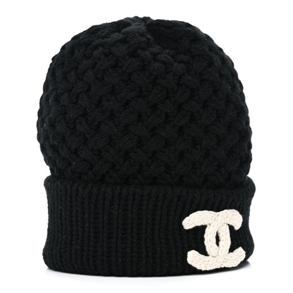 Chanel Cashmere CC Beanie Hat Black White 1 of 7