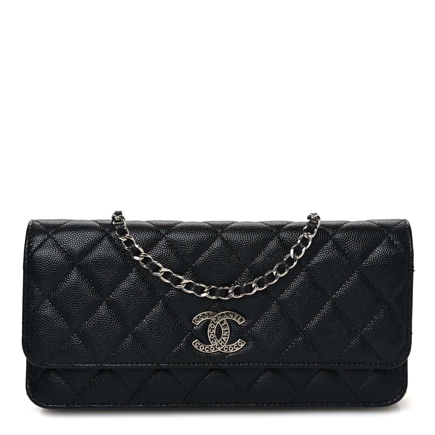 Caviar Quilted Coco Chanel Logo Clutch With Chain Flap Black