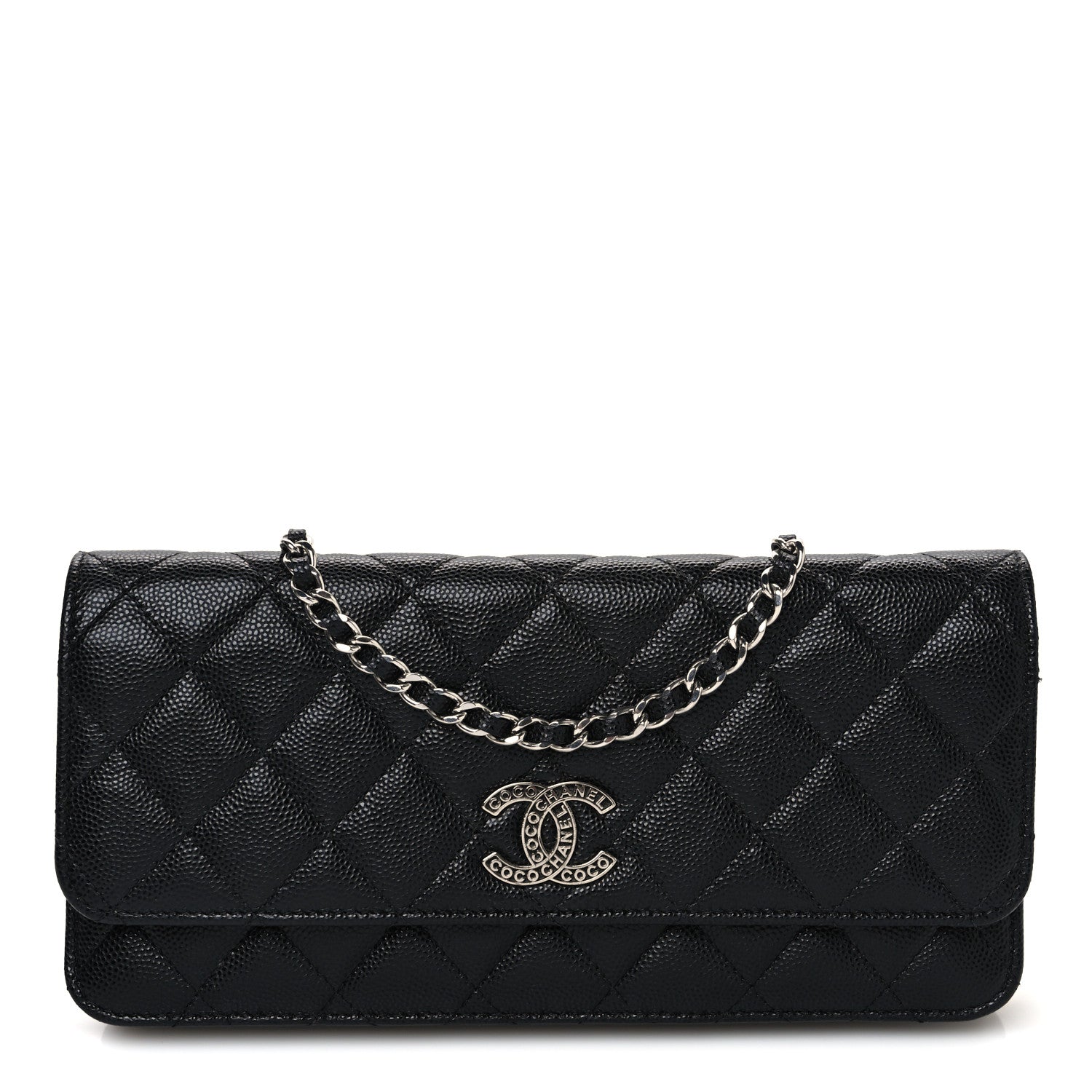 Chanel Caviar Quilted Coco Chanel Logo Clutch With Chain Flap Black 1 of 11
