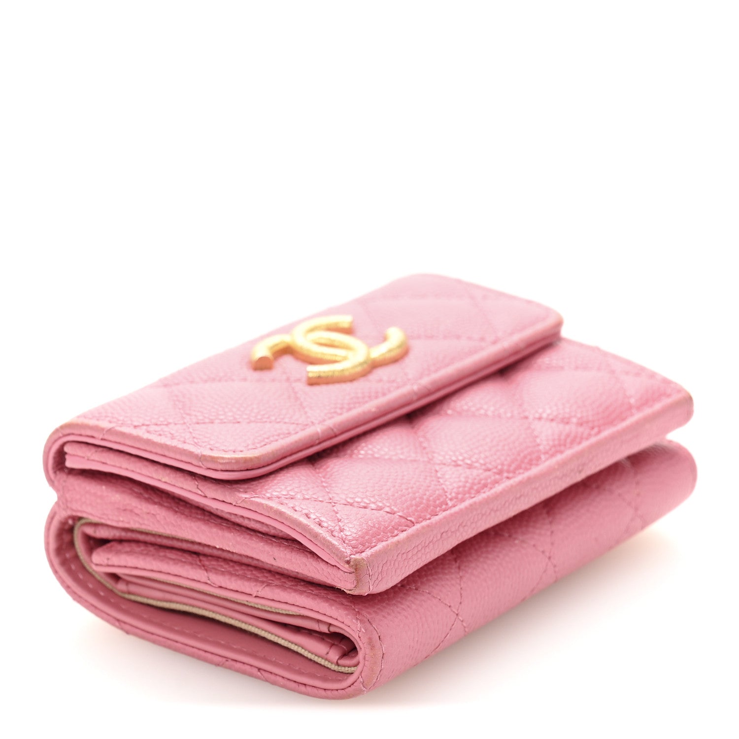 Chanel Caviar Quilted Textured CC Small Tri-Fold Flap Wallet Pink 4 of 11