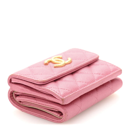Chanel Caviar Quilted Textured CC Small Tri-Fold Flap Wallet Pink 4 of 11
