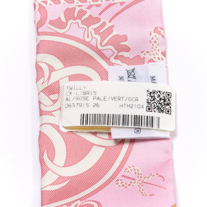 Hermes Silk Ex-Libris Twilly Rose Pale Vert Ocre 4 of 4
