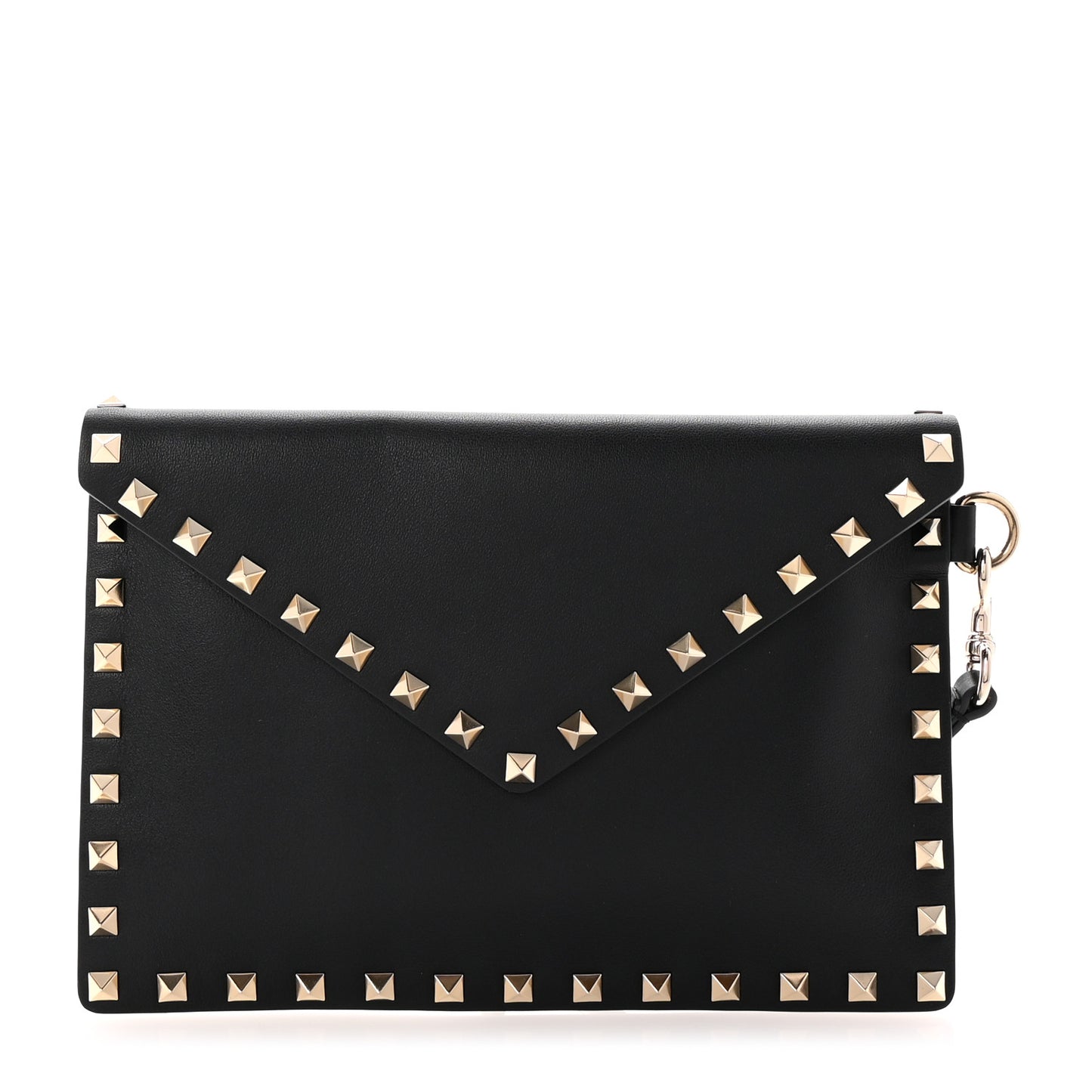 Vitello Medium Rockstud Envelope Flat Wristlet Pouch Black