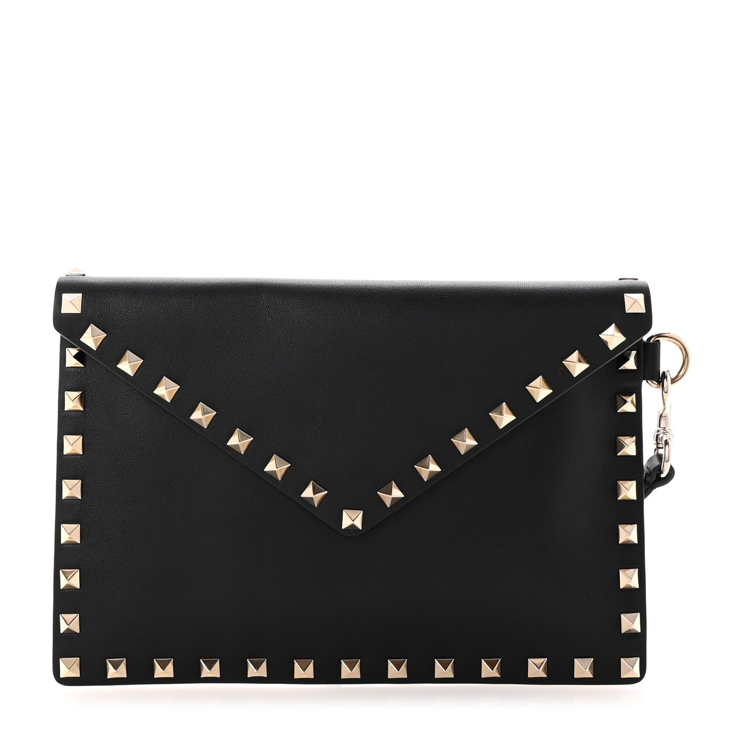 Valentino Garavani Vitello Medium Rockstud Envelope Flat Wristlet Pouch Black 1 of 7