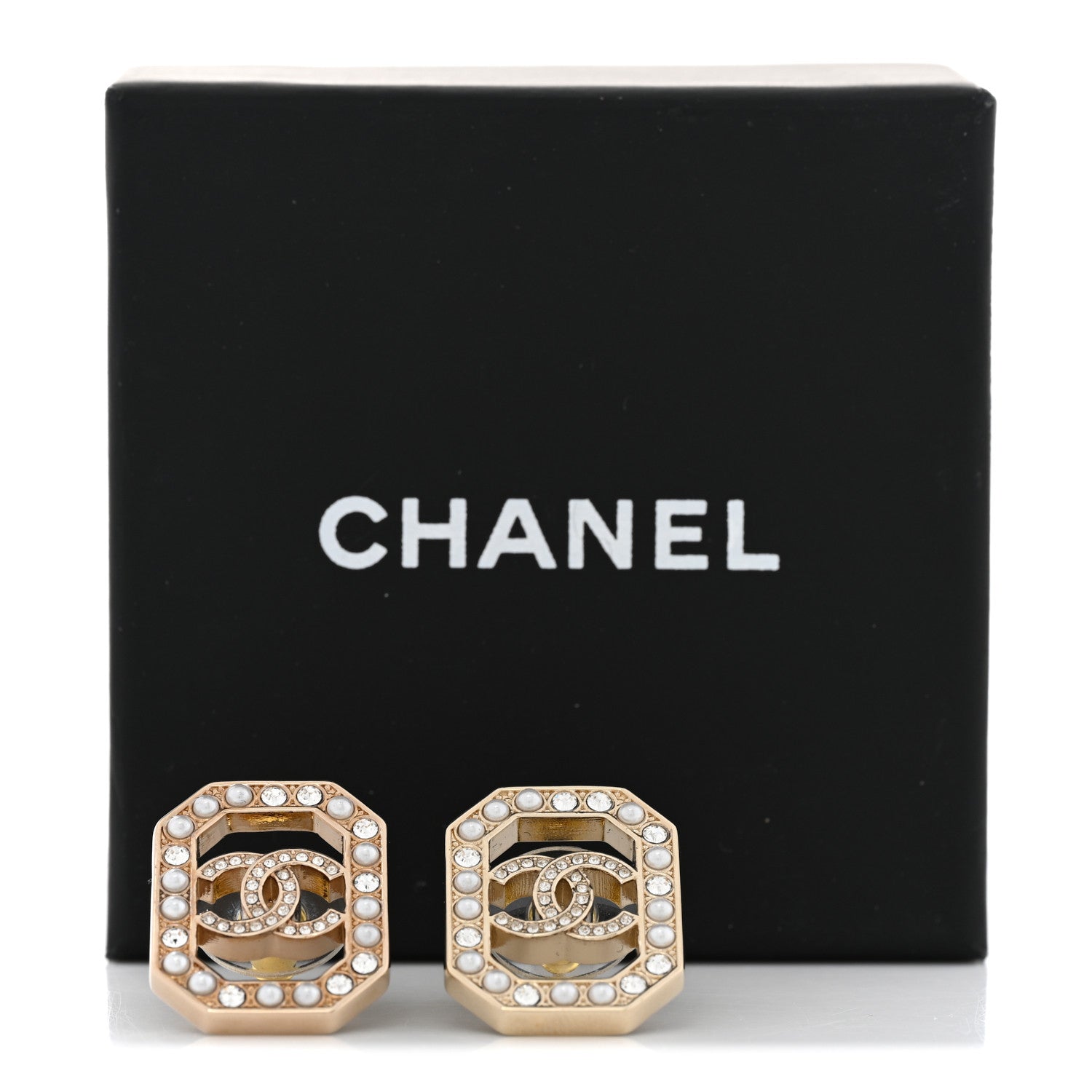 Chanel Crystal Pearl CC Geometric Earrings Gold 5 of 5