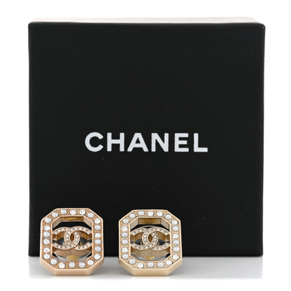 Chanel Crystal Pearl CC Geometric Earrings Gold 5 of 5